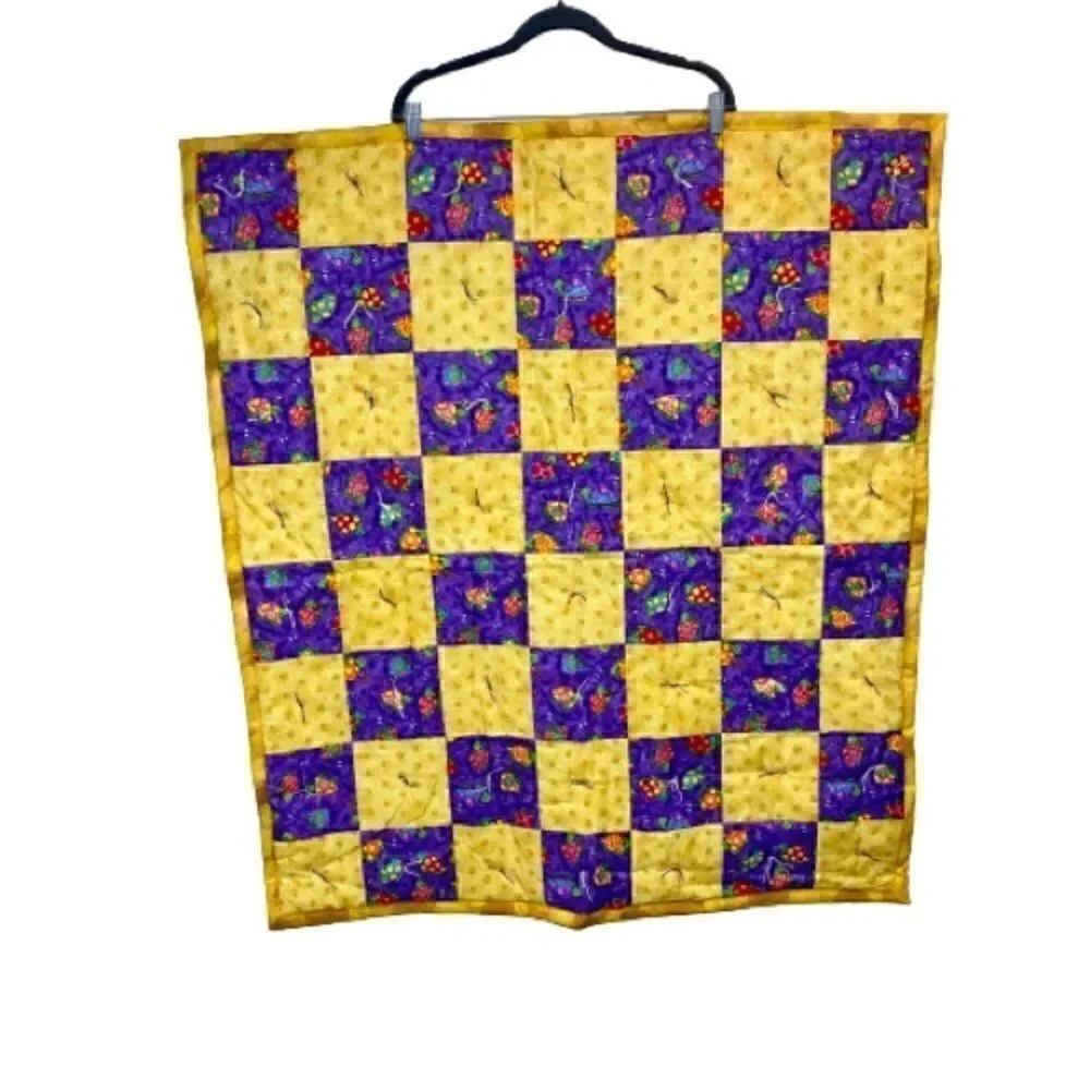 Handmade NWT turtle themed purple and gold baby or lap quilt size 43” X 38”